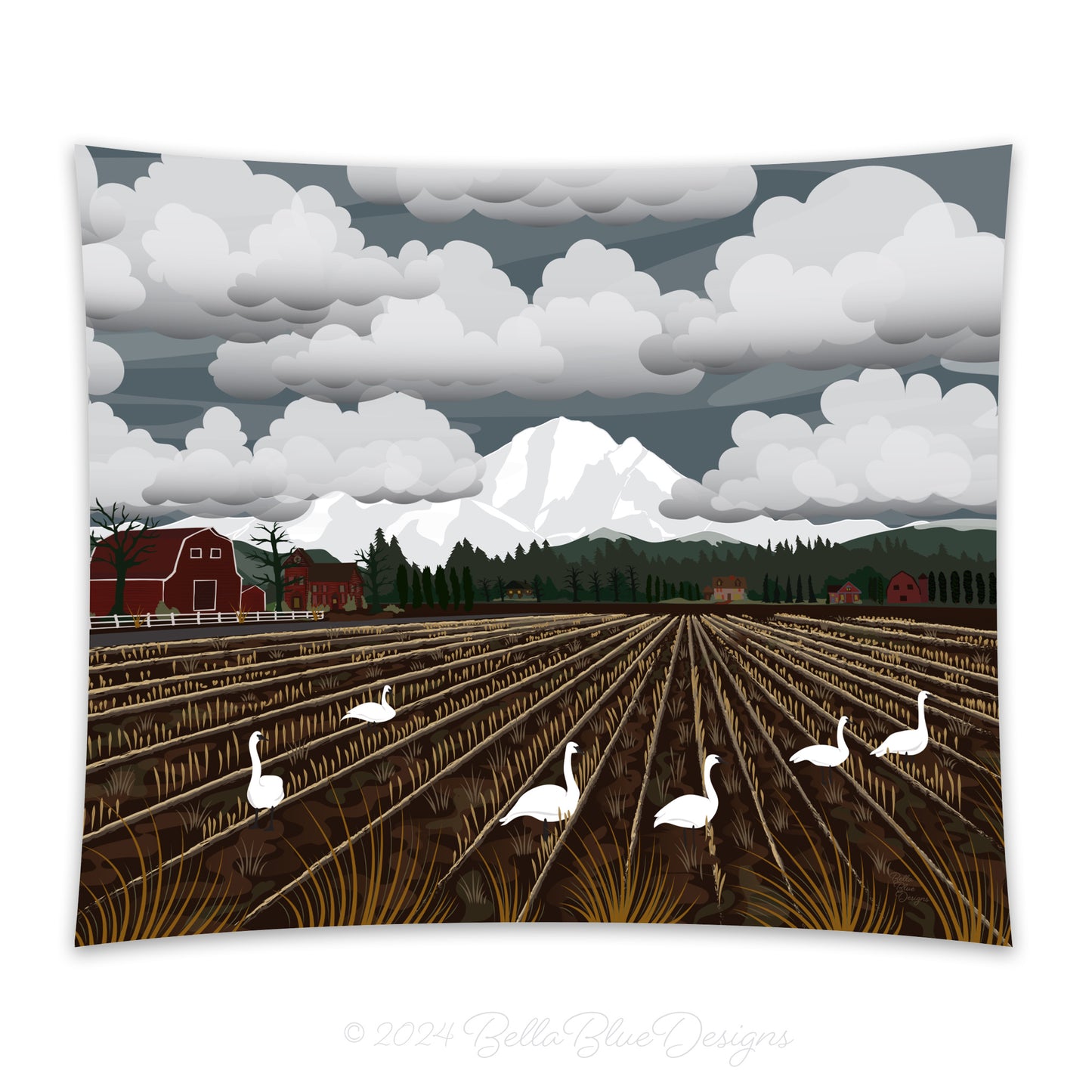 Cotton Tapestry - Bellingham Mud Swans