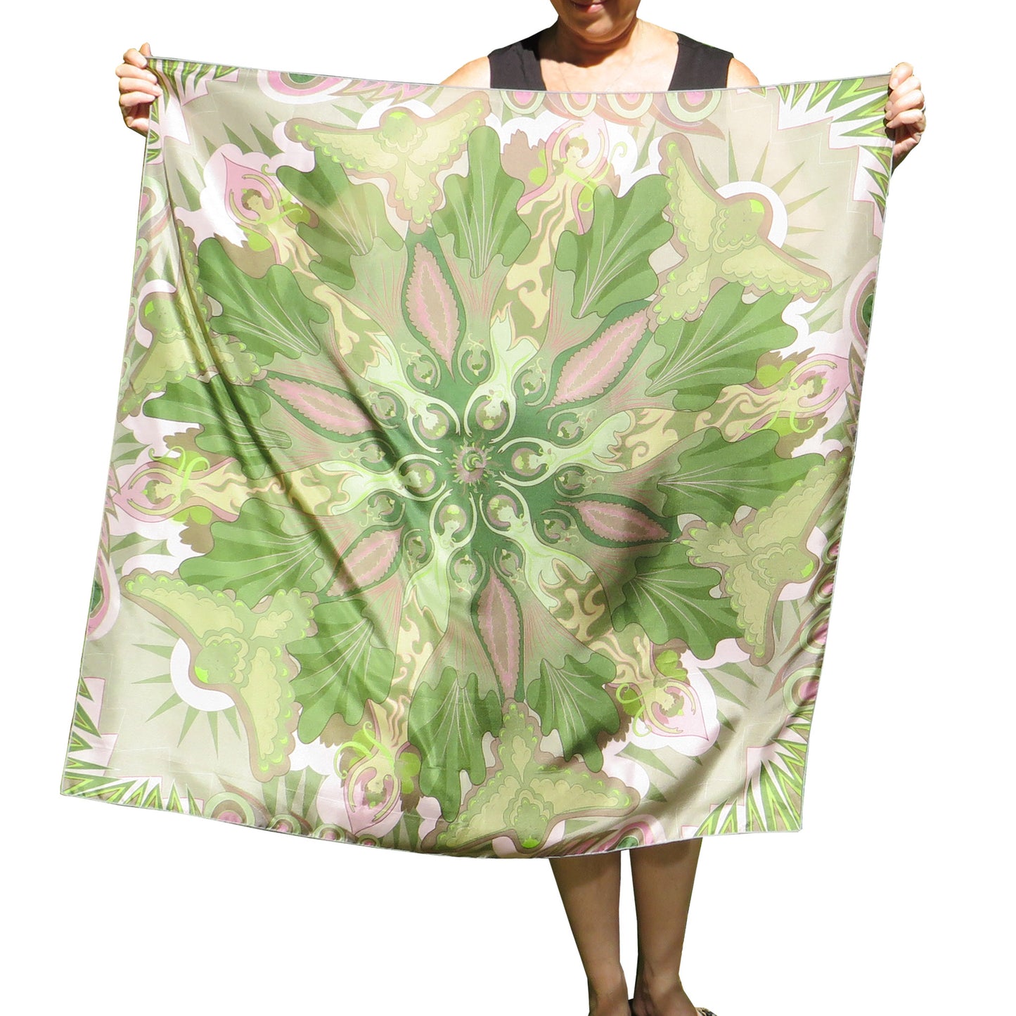 Silk Scarf - Centering in Pink and Green