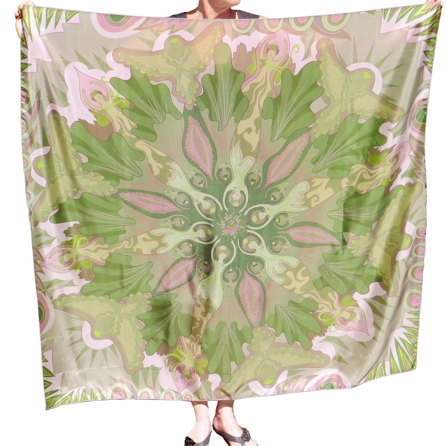 Silk Scarf - Centering in Pink and Green