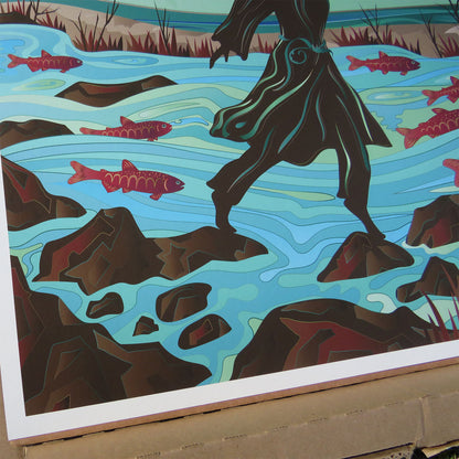 Art Print - River Rock Hop Salmon Dancer - limited edited of 10 signed